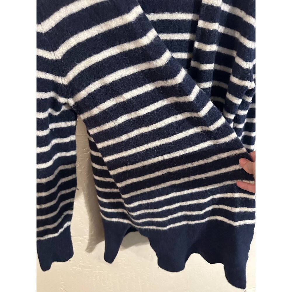 Madewell Y Cozy Blue & White "Walker" Striped Long Sleeved Alpaca Wool Cardigan - Picture 6 of 11